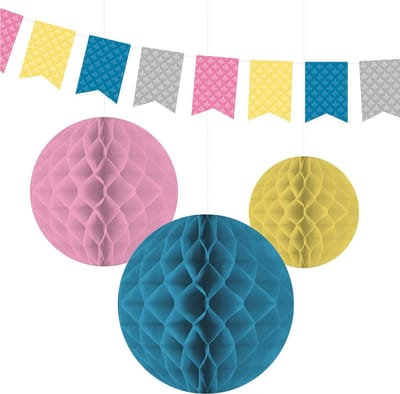 Herbruikbaar Feest pakket / Decoratie pakket - Karton - Roze/blauw/geel - 4-delig