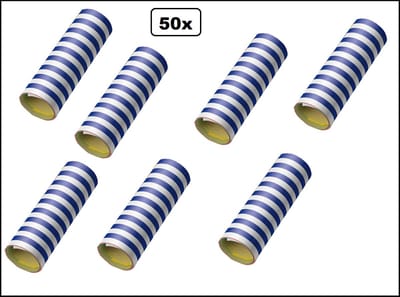 50x Serpentine rollen blauw - wit - papier - Versiering Carnaval Decoratie Optocht Serpetine Feest