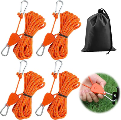 Set van 4 Reflecterende Haubaren 4mm - 4 Meter Met Spanner - Nylon Stormkabel voor Camping, Boot en Tuingebruik