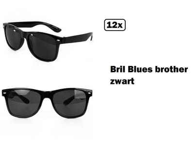 12x Bril Blues brother zwart - movie fun bril uitdeel thema party festival 70s film thema feest gala carnaval