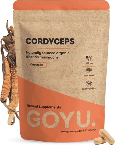 GOYU Cordyceps 1000 mg per dagdosering Biologisch 60 Capsules - Paddenstoel paddenstoelen – Mushroom - Vegan - Zonder toevoegingen - Lab getest - 30 dagen voorraad per zakje