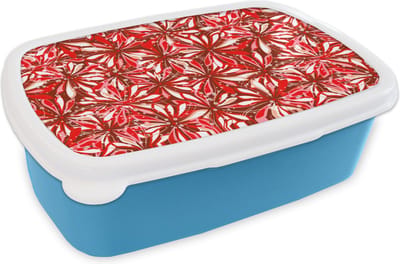 Broodtrommel Blauw - Lunchbox - Brooddoos - Bloesem - Rood - Patronen - Bloemen - 18x12x6 cm - Kinderen - Jongen