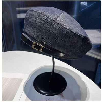 Nieuwe Herfst en Winter Hoed voor Dames Literaire Retro Baret Grote Hoofdomtrek Gezichtslank Makende Kleine Schildershoed Casual Veelzijdige Denim Hoed One Size gray
