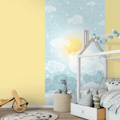 Fotobehang Profhome 770641-GU vliesbehang glad met kinder patroon mat blauw wit zuurstokroze geel 1,59 m x 2,8 m