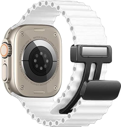 Stravo Magnetische Siliconen Bandje - Apple Watch 42mm(Series 11/10) 41mm 40mm 38mm, Magnetische Sluiting Zacht Siliconen Oceaan Ripple Horlogebandje voor Apple Watch SE 1 2 3 / Series 11 10 9 8 7 6 5 4 3 2 1 - Wit