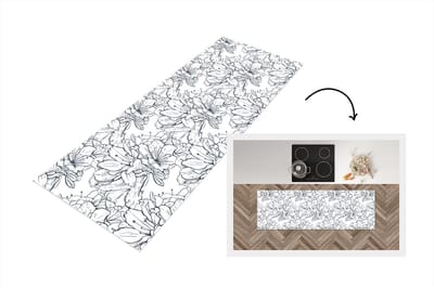 Keukenloper - Loper keuken - Bloemen - Patroon - Lijn - 150x50 cm - Keukenloper vinyl