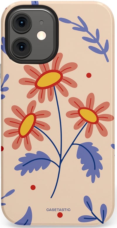 Casetastic hoesje geschikt voor Apple iPhone 12 Mini - Dubbellaagse bescherming - Perzikbloem trio - Fashion Case - Lavendel Perzik Zand