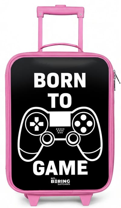 NoBoringSuitcases.com® - Kinderkoffer roze - Kindertrolley meisje - Qoute met controller in zwart wit - Koffer kind lichtgewicht - Reiskoffer trolley voor kinderen - Koffertje met lichtgevende wieltjes - Rolkoffer