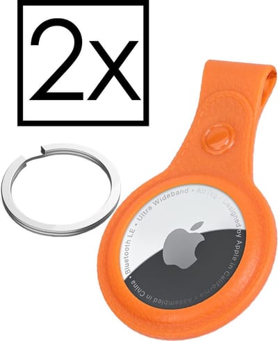 Hoesje Geschikt voor Apple AirTag Sleutelhanger Houder Leder Look Hoes - Sleutel Hanger Case Hoesje Geschikt voor Apple AirTag Hoesje - Oranje - 2 PACK