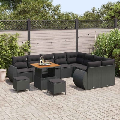 vidaXL - Tuinbank - Set - 12 - st - 12-Aantal - zitplaatsen - Zwart - Poly - Riet