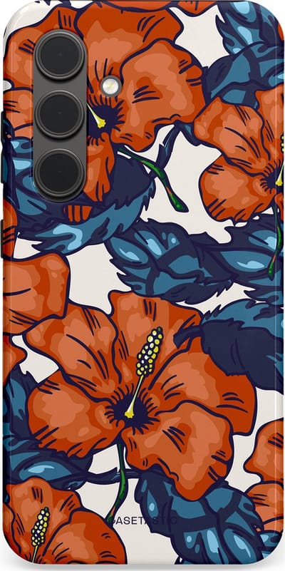 Casetastic hoesje geschikt voor Samsung Galaxy S24 - Dubbellaagse bescherming - Exotische paradijs - Fashion Case - Terracotta Donkerblauw Bruin Donkergrijs