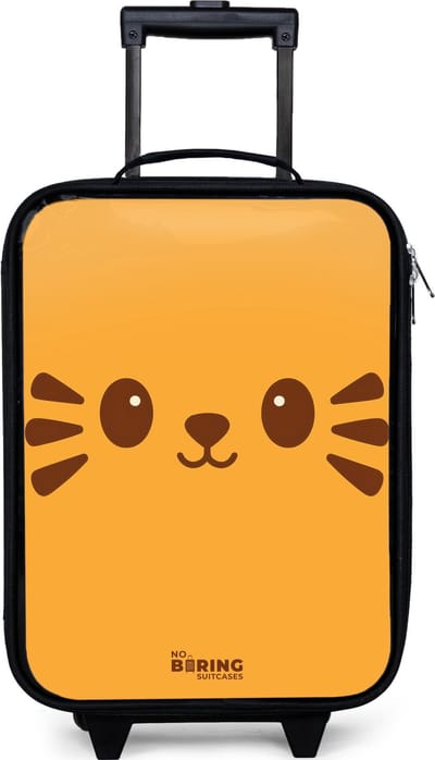 NoBoringSuitcases.com® - Kinderkoffer jongen - Kindertrolley meisje - Kawai - Tijger - Oranje - Koffer kind lichtgewicht - Reiskoffer trolley voor kinderen - Koffertje met lichtgevende wieltjes - Rolkoffer zwart