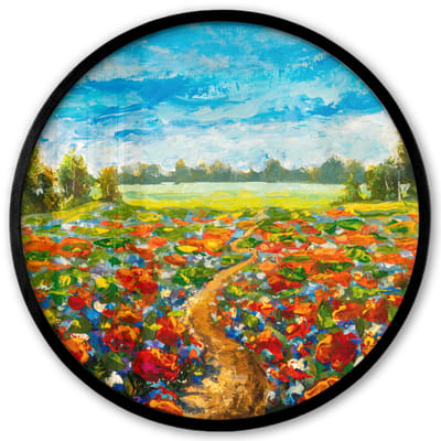 Poster in lijst Rond - Fotolijst 40x40 cm - Posters - Schilderij - Olieverf - Bloemen - Natuur - Ronde posterlijst zwart - Decoratie - Wanddecoratie woonkamer - Muurdecoratie slaapkamer