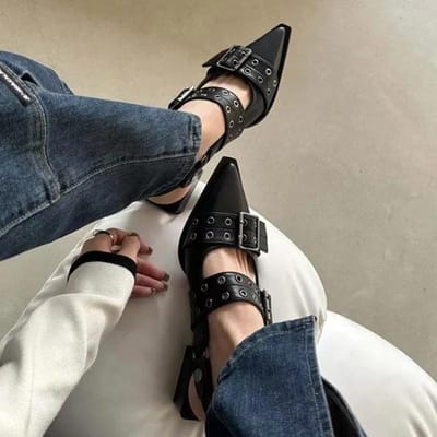 Nieuwe Dames Chunky Sandalen Zomerschoenen Mode Middenhoge Hakken Puntneus Feestschoenen Merk Casual Schoenen Mujer Slippers Zapatos 39 black