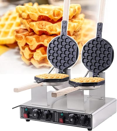 Wafelijzer Dubbelzijdig - Poffertjespan Wafelmaker - Wafels Bakken Thuis - 180 Graden Rotatie - 20 x 21.5 cm Bakplaat - Zilver