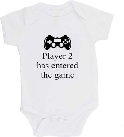 100% katoenen Romper "Player 2 has entered the game" Unisex Katoen Wit/zwart Maat 62/68