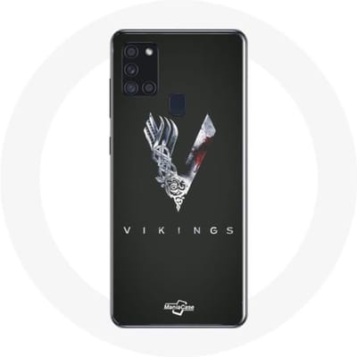 Coque pour Samsung Galaxy A21S Vikings Série Saison 6 logo V Epée Gris Fond Noir