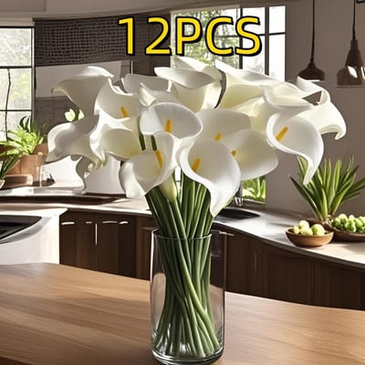 calla lelie kunstbloemen, PU textuur, geschikt voor bruiloften, huis- en kantoordecoratie, perfect voor Moederdag en lentebossen, bloemendecoratie 12PCS gray