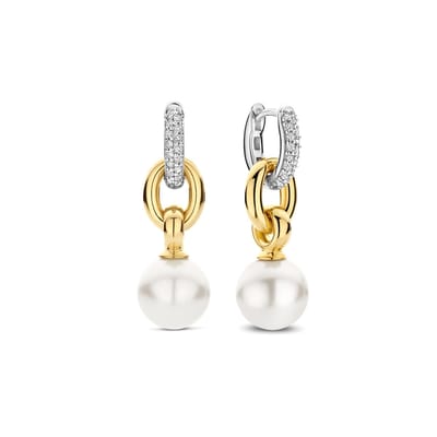 TI SENTO Dames Oorbellen - 925 zilver - Parel met geel verguld - 78016YP