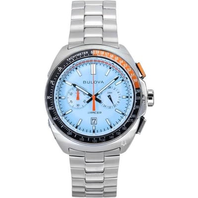 Montre chronographe Bulova Racer en acier inoxydable avec cadran bleu et quartz 98B432 100M pour homme bleu