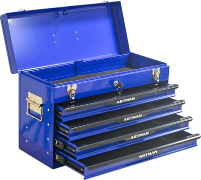 OKWISH Gereedschapskist Op Wielen – 3 Laden En Bovenvak – Voor Werkplaats Garage En Kantoor – Staal Zwart Blauw – 53,2x22,3x34,5 cm