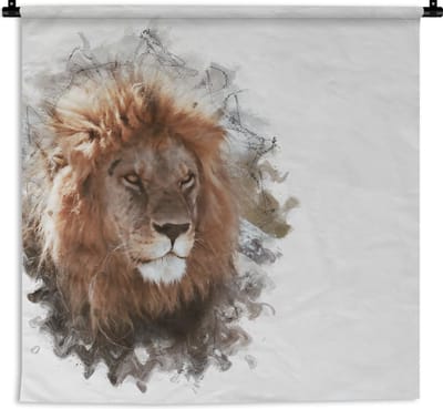 Wandkleed - Wanddoek - Leeuw - Lijn - Kleuren - 180x180 cm - Wandtapijt