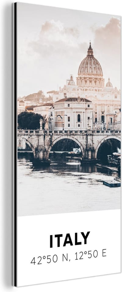 Wanddecoratie Metaal - Aluminium Schilderij Industrieel - Italië - Brug - Rivier - 80x160 cm - Dibond - Foto op aluminium - Industriële muurdecoratie - Voor de woonkamer/slaapkamer