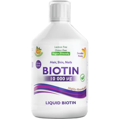 Swedish Nutra Biotine & Vitamine C Supplement 10.000µg - Vloeibaar voor Haar, Huid & Nagels, 500ml, Vegan, Natuurlijke Sinaasappelsmaak