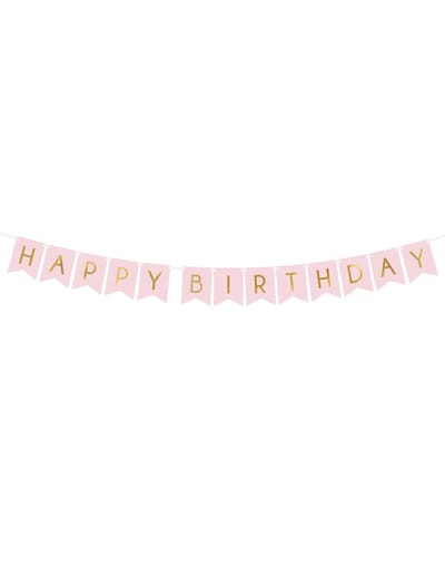 PartyDeco - Banner Happy Birthday Light Pink