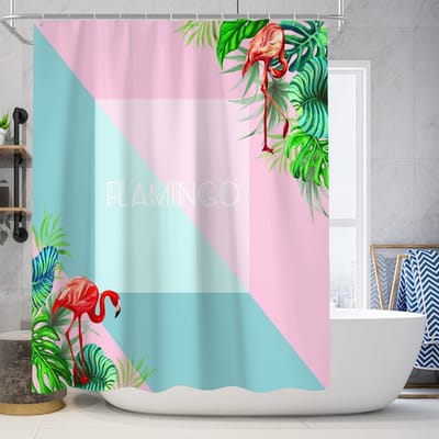Floraweg Douchegordijn,Shower Curtain,badgordijn,badkamergordijn,Flamingo,-topkwaliteit - digitale printen -Anti Schimmel - Inclusief 12 ringen -met 12 stuks douchegordijnhaken – Waterdicht -Wasbaar- Polyester - 180x200 cm