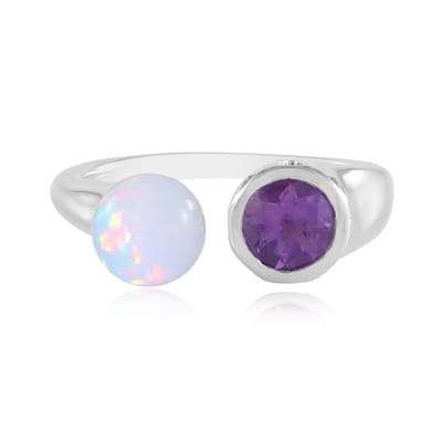 Cavill - Sterling Zilveren Ring met Welo-opaal 1,31 ct & Siberische Amethist 0,68 ct - Platina Afwerking - Elegante Damesring met Kleurenspel