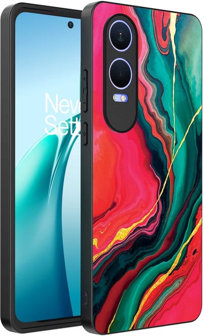 Smartphonica Telefoonhoesje Geschikt voor OnePlus Nord CE 4 Lite met Rood Groen Marmer Opdruk - TPU Backcover Case Red Green Marble Design geschikt voor OnePlus Nord CE 4 Lite