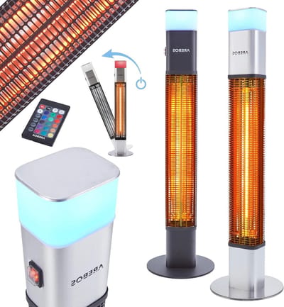 Stralingsverwarmer - Terrasverwarmer - Buiten verwarmen - Met LED verlichting - 1500 Watt - Zilver