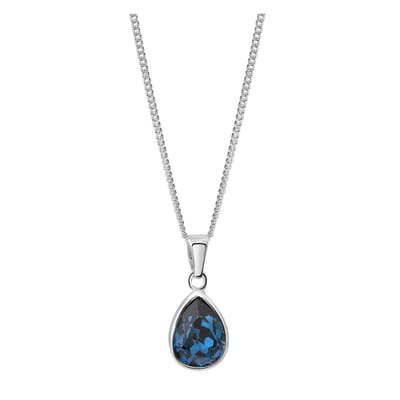 Lucardi Dames Ketting met blauwe kristal - Echt Zilver - Ketting - Cadeau - 42 cm - Zilverkleurig