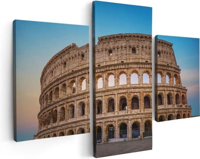 Artaza Canvas Schilderij Drieluik Colosseum in Rome met de Blauwe Lucht - 90x60 - Foto Op Canvas - Canvas Print