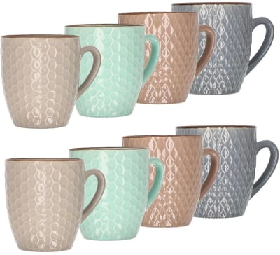 Excellent Houseware Stoneware koffiekopjes - set van 8x - gekleurd - 200 ml - luxe - bekers - koffiebekers
