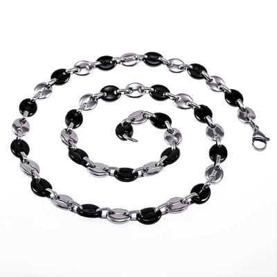 60cm x 9mm Koffieboon Ketting Unisex - Stalen Zilverkleur/Zwart PVD - Schakelketting