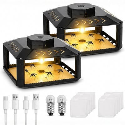 Vlooienval - LED Vlooienval - Kleefpads - Bedwantsval - Vlooienlichtval - 2 Stuks - Omnidirectioneel - Woonkamer - Keuken - Slaapkamer - Lichte Vlooienval - 12 Kleefpads