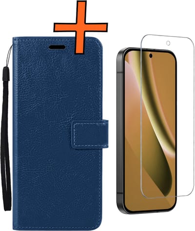 Hoes - Met Screenprotector - Geschikt voor Google Pixel 10a - Luxe Pasjeshouder - Bookcase Portemonee - Flip Case - Kunstleer Book Case - Flipcase - Book Cover - Walletcase - PortemonneeHoes - Donkerblauw