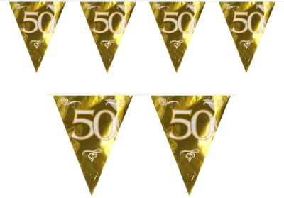 Folat Jubileum thema vlaggenlijn 50 jaar - goud - kunststof - 600 cm - Feest versieringen - gouden bruiloft