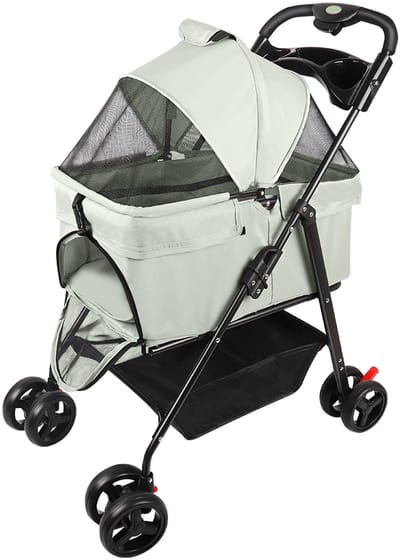 PIPIPOXER Hondenbuggy opvouwbaar hondenkarretje voor honden en katten, afneembare hondenbuggy-Grijs