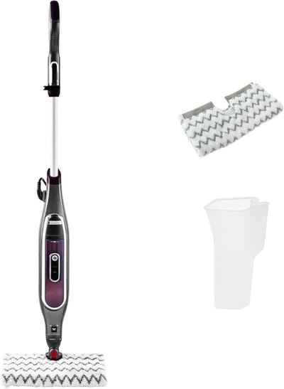 QIN® Stoomdweil - Stoomreinigers - Stoommop - Capaciteit van 350ml - Snoer van 6m - Bordeaux/Staalgrijs - 10cm x 11cm x 119cm
