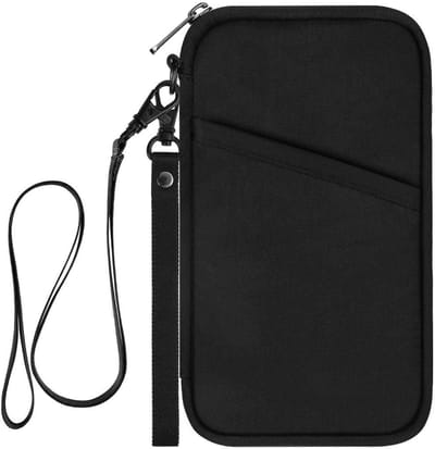 Famanu - Kunstleren paspoorthoes met RFID-blokkering, bescherming voor paspoort, vaccinatiebewijs, ID en creditcards, blauw, compact