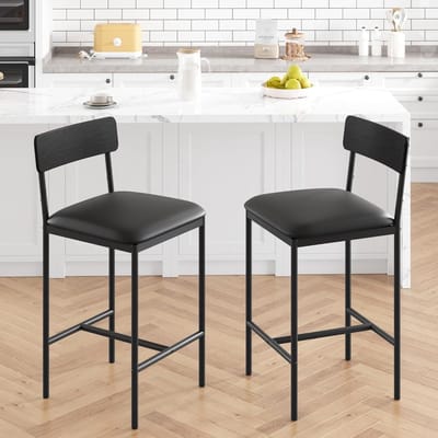 Barkrukken Set van 6 - Industrieel Design met Rugleuning - Zwart PU-Leder & Metaal - Barkrukken voor Kookeiland & Bar - Comfortabele Barstoelen - 95 cm Hoog