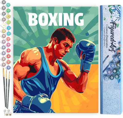 Figured'Art Schilderen op Nummer Volwassenen canvas Sportaffiche Boksen- Handwerk acrylverf Kit DIY Compleet - 40x50cm zonder frame