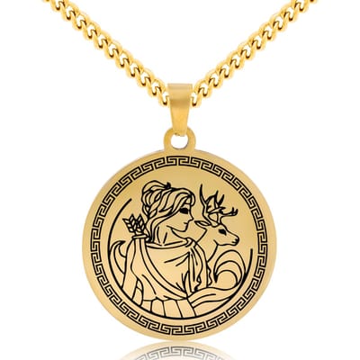 Griekse God Artemis Ketting - Goudkleurige Mythologie Talisman - Roestvrij Staal - Olympus Cadeau - Pax Amare