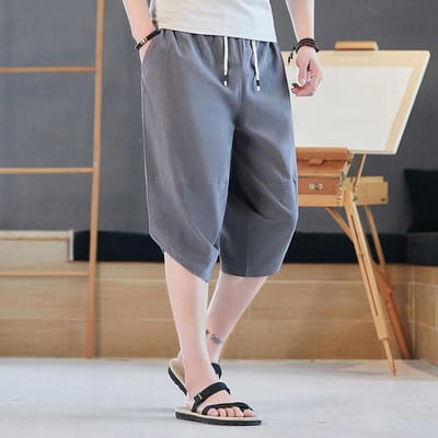 Zomer katoenen cropped broek heren jeugd losse casual harem shorts XL grijs