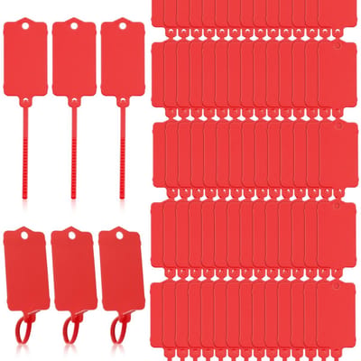 longziming -Verzendhangertjes 100 Stuks - Zelfsluitend - Hoge Dichtheid Kunststof - Waterdicht & Beschrijfbaar - 3,7x6,3cm - Voor Logistiek, Tuin, Bagage - Rood