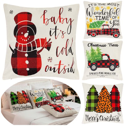 Springos Sierkussenhoes | Kussenhoes | Kussensloop | Woonaccessoires | 40 x 40 cm | 4 Stuks | Kerstpatronen | Wit