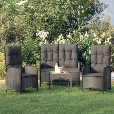 vidaXL - 3-delige - Tuinset - met - kussens - poly - rattan - zwart